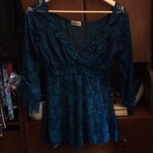 Dark turquoise lace blouse
